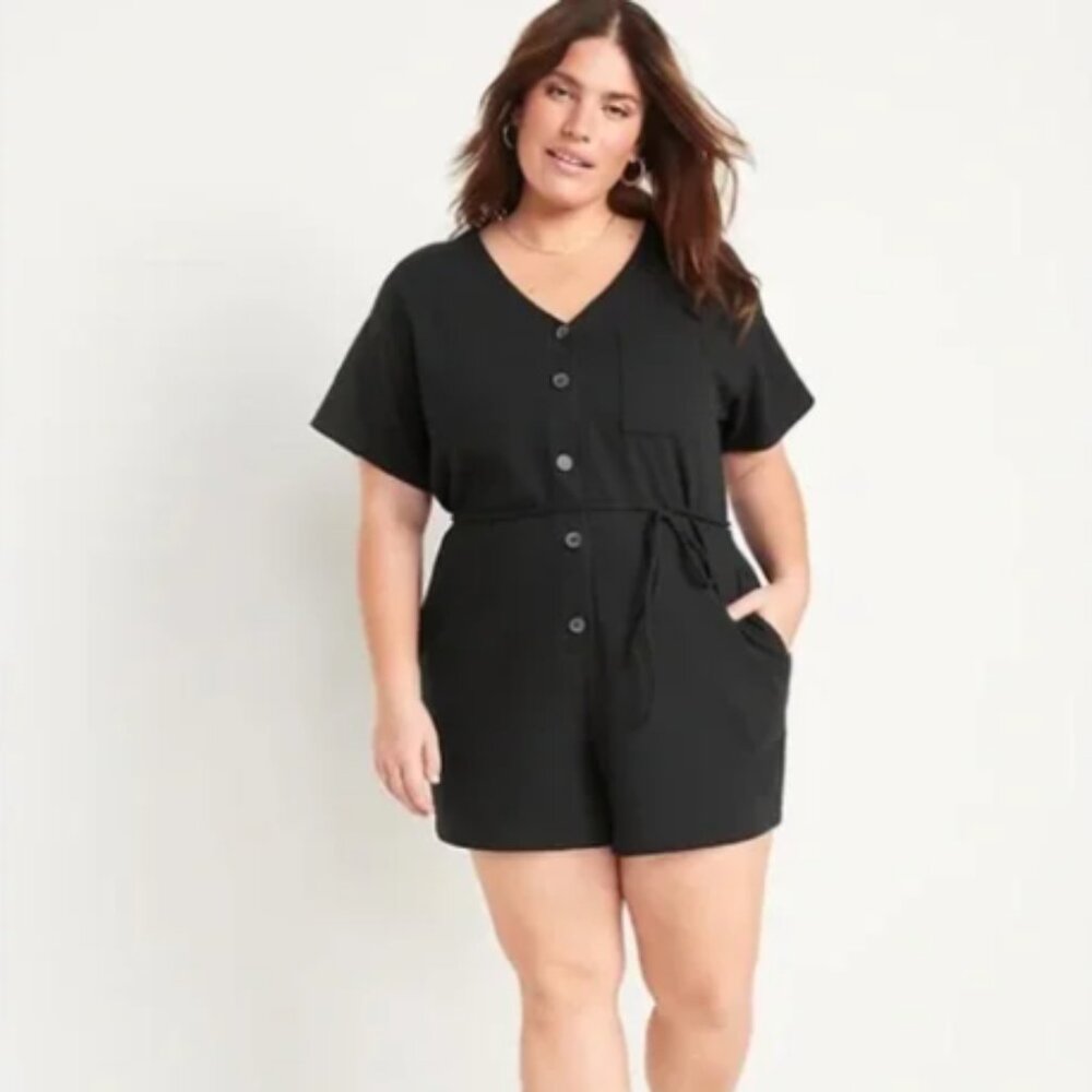 Old Navy Textured-Knit Utility Short-Sleeve Romper -- 3.5-inch inseam